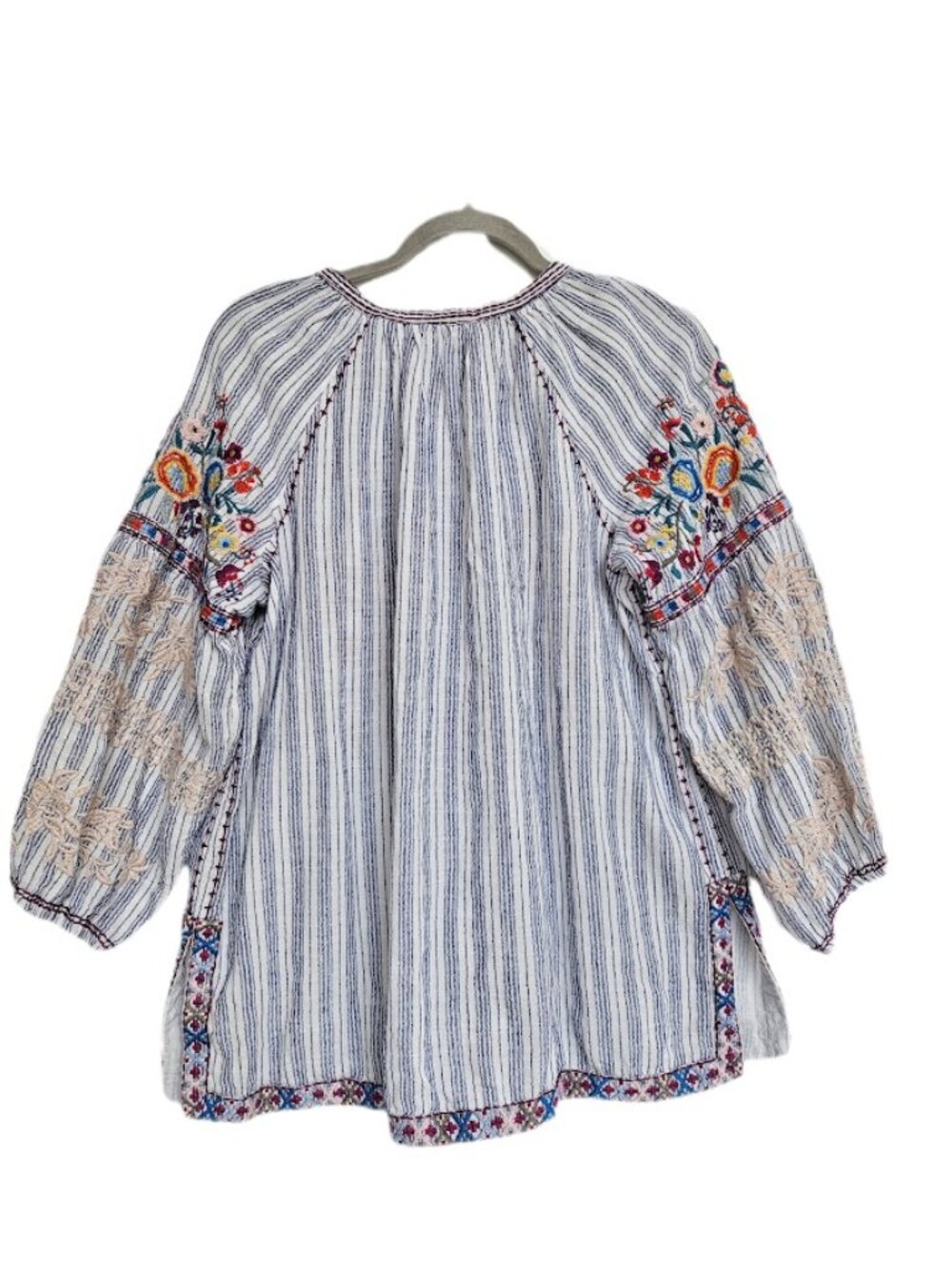 Johnny Was Allegra Peasant Blouse Top Striped Embroidered L - Picture 7 of 12